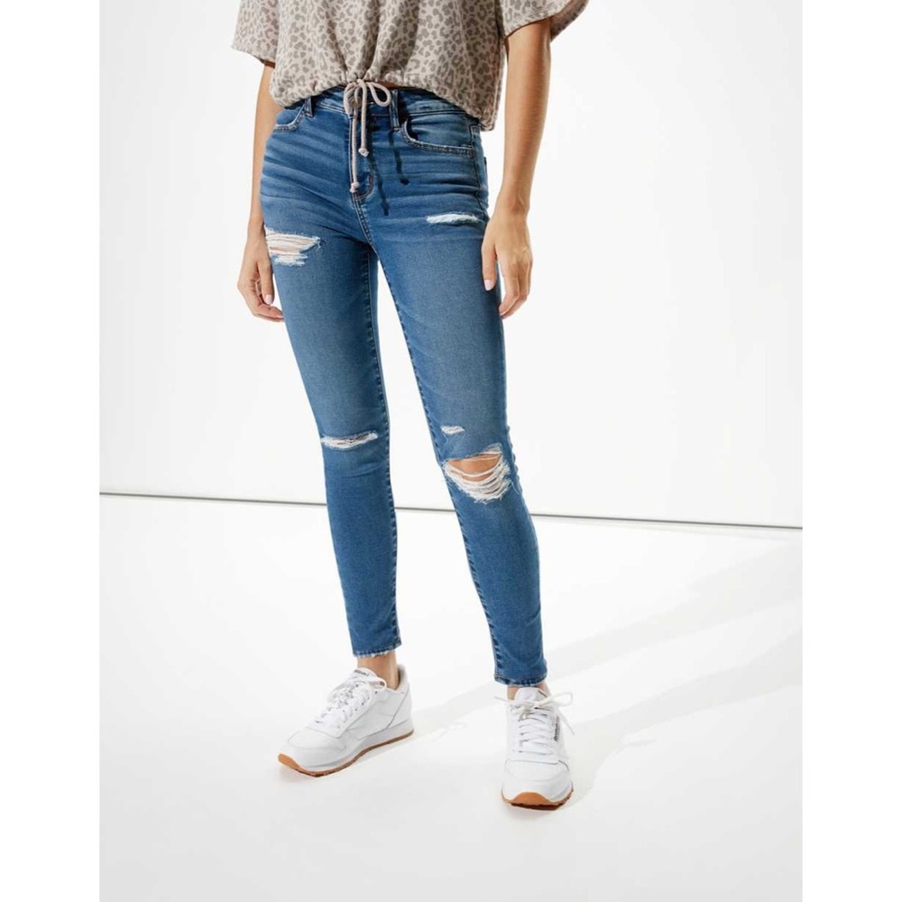 American Eagle Distressed High Rise Blue Jeggings
